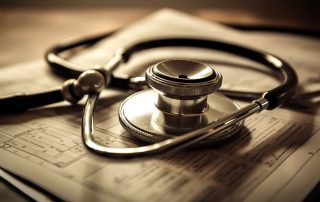 Medical instrument on paperwork, focus foreground, close up generated by artificial intelligence